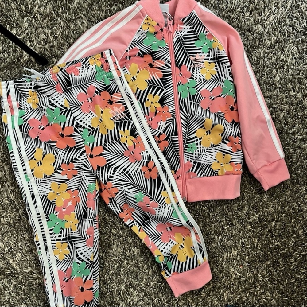 Adidas Floral Track Suit with Pink Jacket